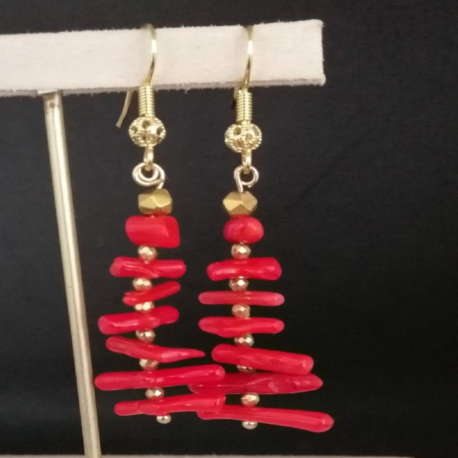 Tassel Earrings Boho - Women Irregular Branch Red Coral Long
