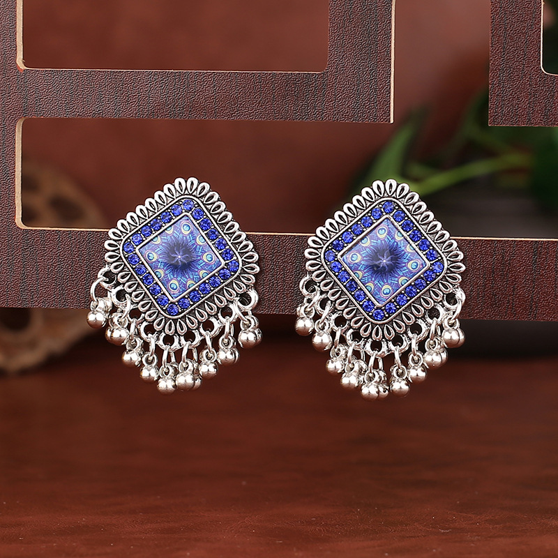 Tassel Earrings Boho - Vintage Ethnic Silver Color Square Alloy