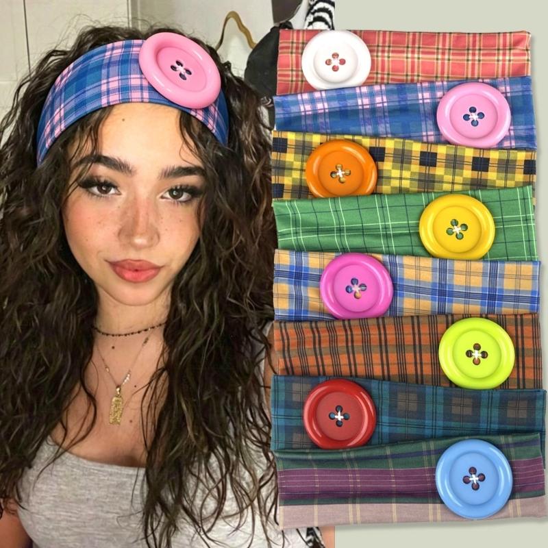 Women'S Yoga Accessories - Vintage Women's Plaid Button Headband Spicy