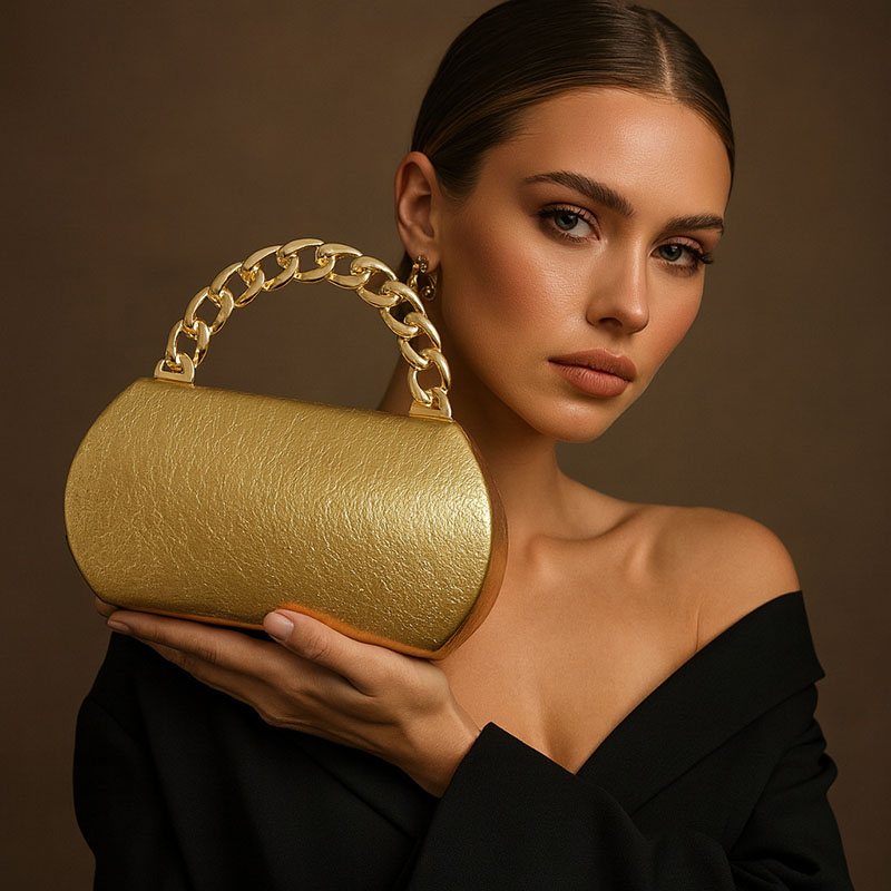 Wallet Chain Bag - Luxury Gold Metal Buckle Box Clutch