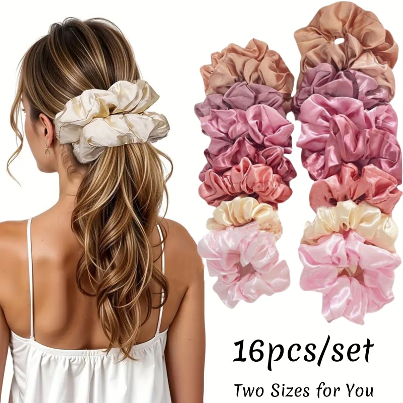 Scrunchie Satin Set - 16pcs Soft Satin Scrunchies Elegant High