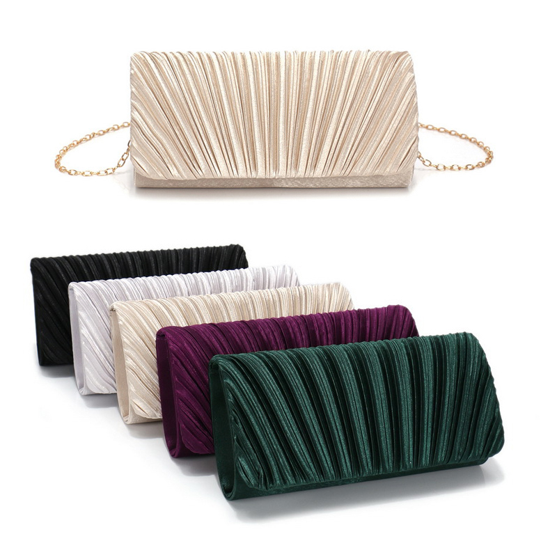 Wallet Chain Bag - Satin Glitter Women Evening Bag Pleated