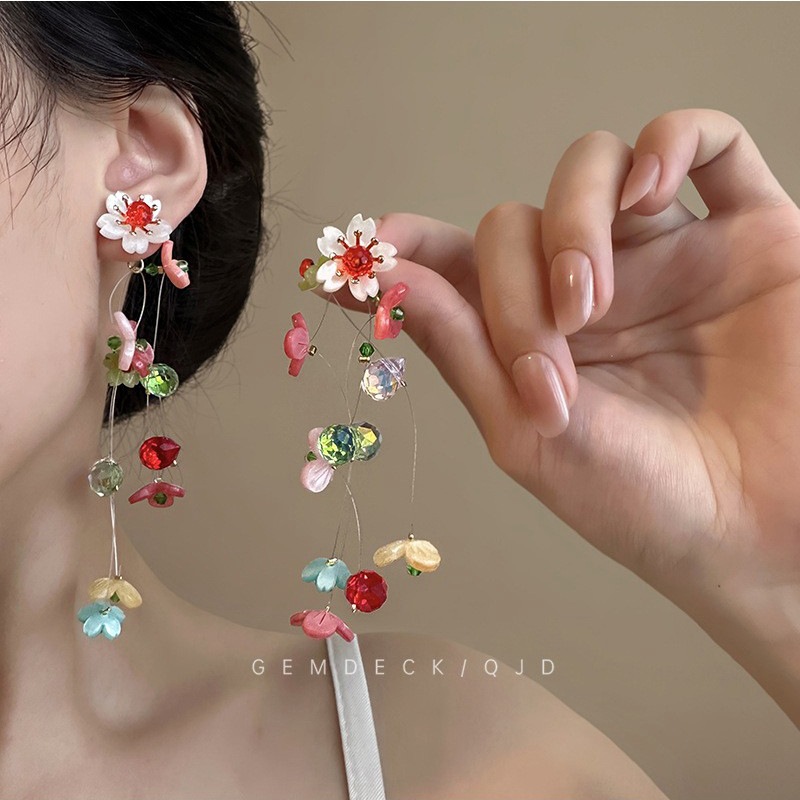 Floral Tassel Multicolor Clip  - Tassel Earrings Boho ulasan dan harga