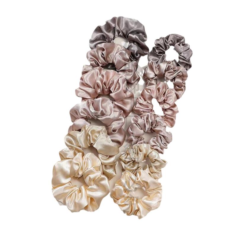 12Pcs Soft Simple Solid Color  - Scrunchie Satin Set ulasan dan harga