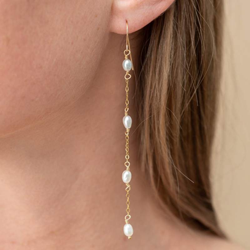 14K Gold Filled Natural Pearl  - Tassel Earrings Boho ulasan dan harga