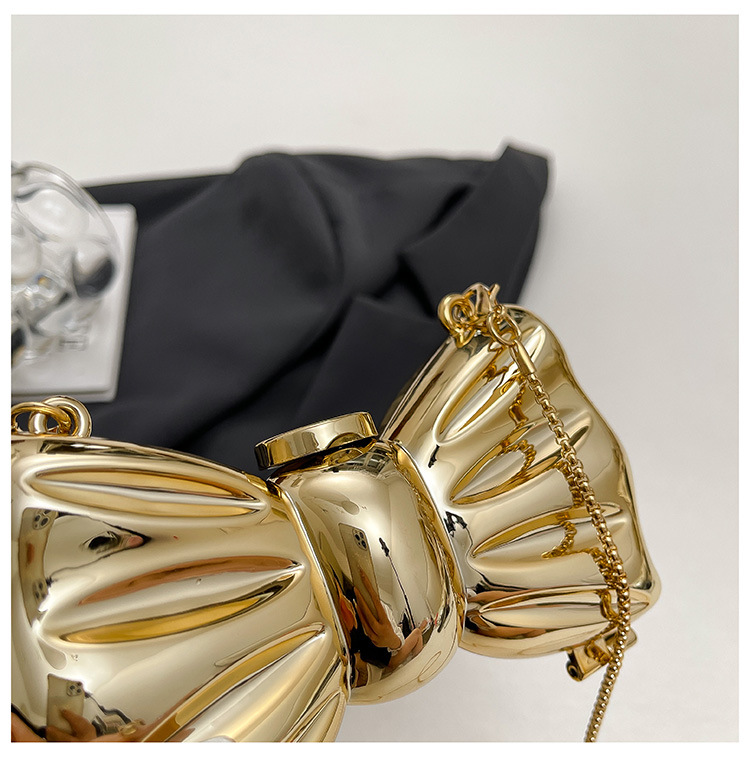 Glossy Gold Metal Bow Shaped M - Wallet Chain Bag ulasan dan harga