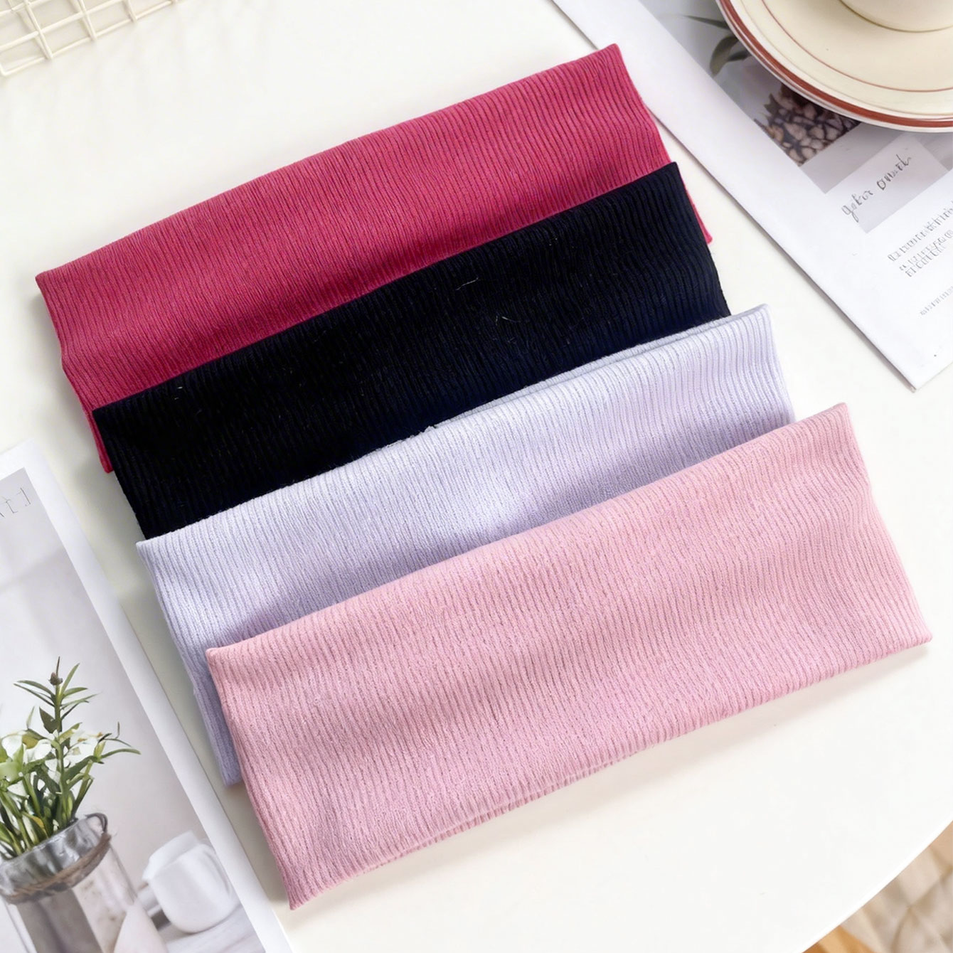 4pcs Wide ribbed elastic headb - Women'S Yoga Accessories ulasan dan harga