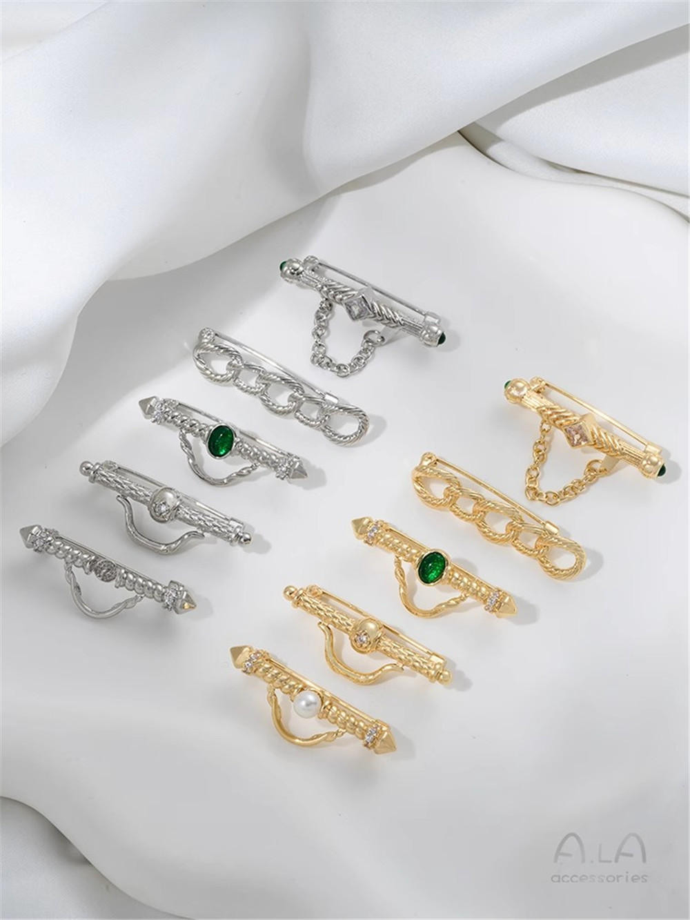 14K Gold-Color Engraved Zircon - Brooch Pin Gold ulasan dan harga