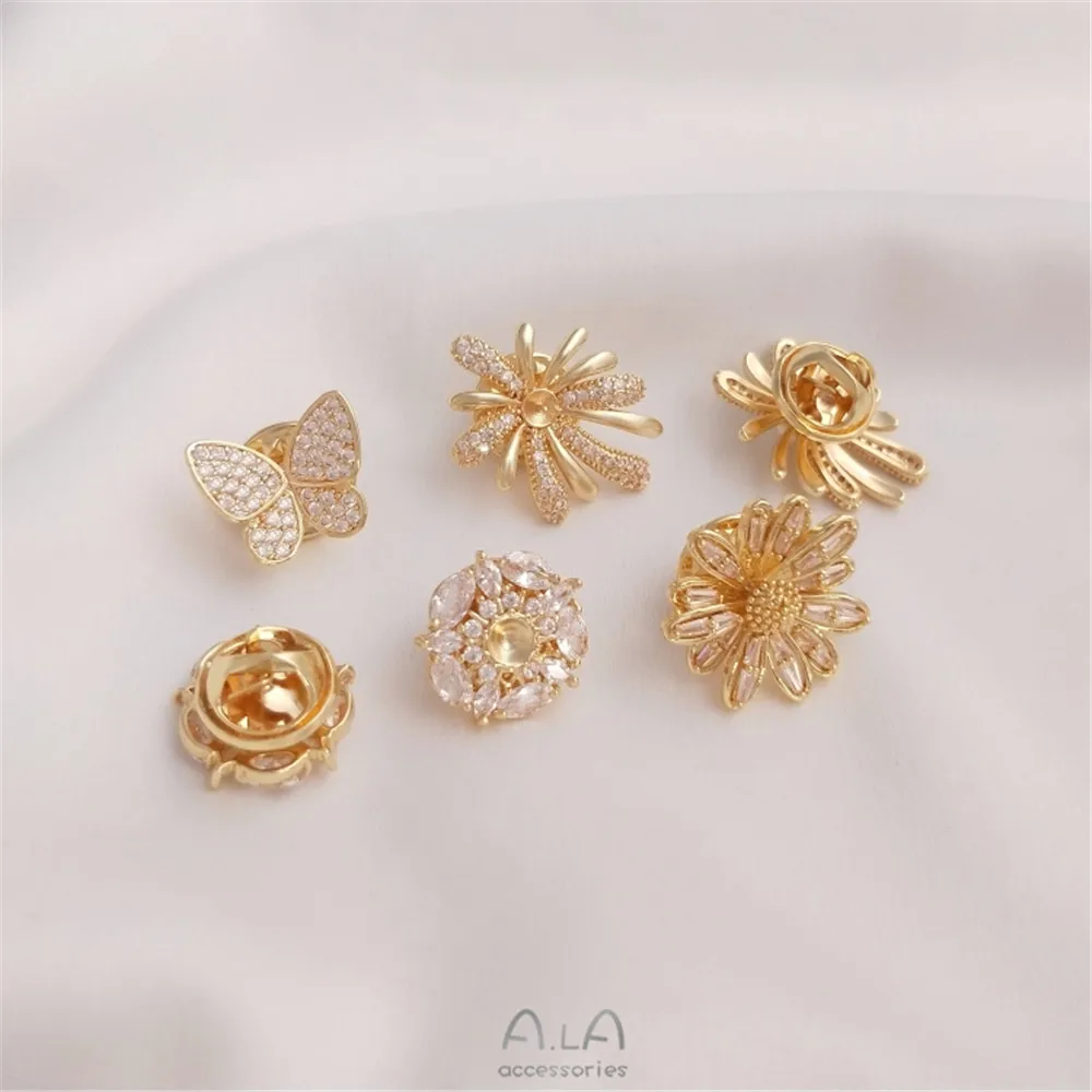 14K gold clad micro inlaid zir - Brooch Pin Gold ulasan dan harga