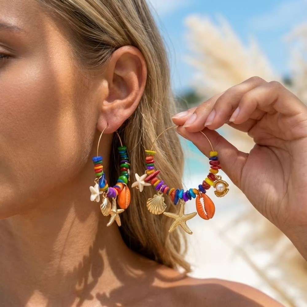 Boho Colorful Shell Hoop Earri - Tassel Earrings Boho ulasan dan harga